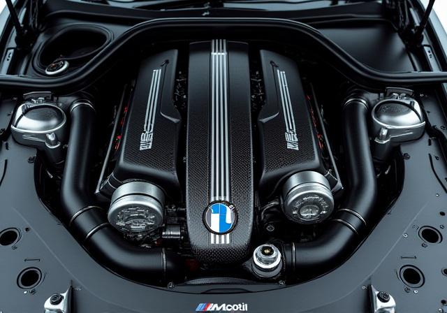 Motorraum eines BMW M4 mit Carbon- und Metall-Veredelungen