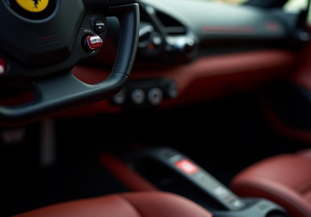 Interieur eines Ferrari mit massgefertigten Aluminium-Schaltwippen