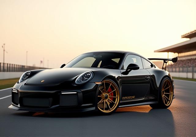 Schwarzer Porsche 911 GT3 mit goldenen Schmiederädern