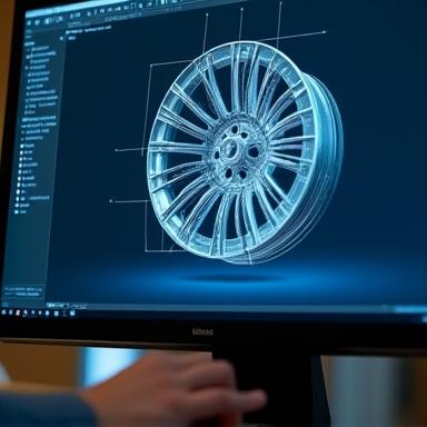 CAD-Design eines Rades auf einem Computerbildschirm