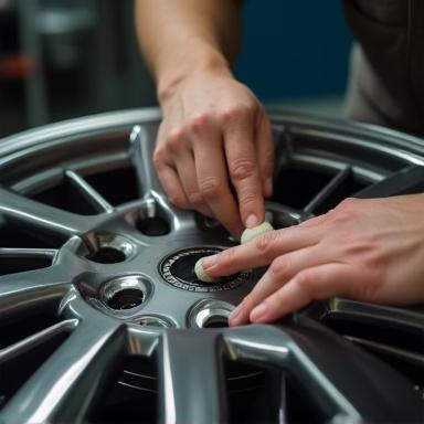 Ein Mitarbeiter poliert ein fertiges Rad von Hand